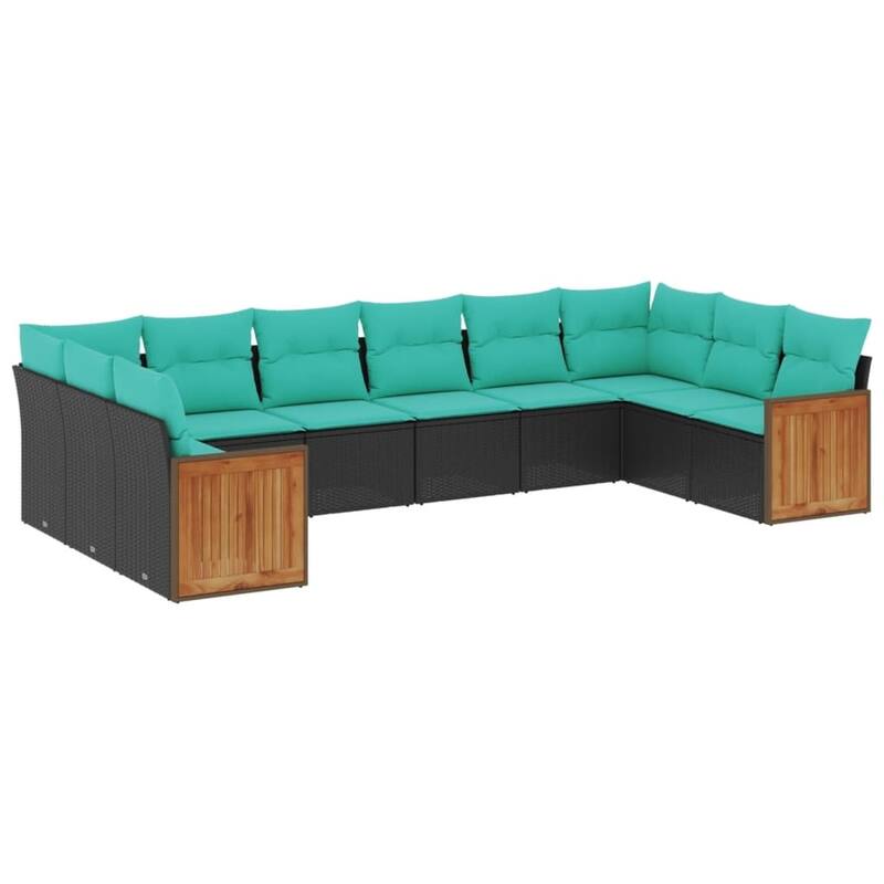 vidaXL 10 Piece Patio Sofa Set with Cushions Black Poly Rattan