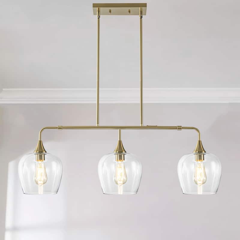 3-Light Modern Black/Gold Linear Kitchen Island Lights with Clear Glass Shade - Gold-Clear Glass