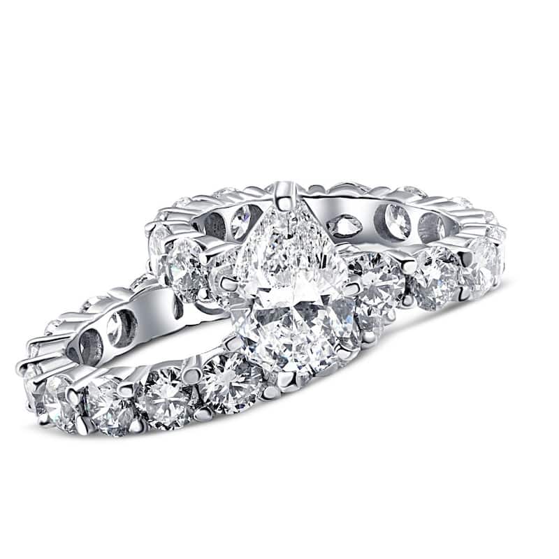 Certified 13Ct Pear Shape Diamond Eternity Wedding Ring Set Gold Lab Grown