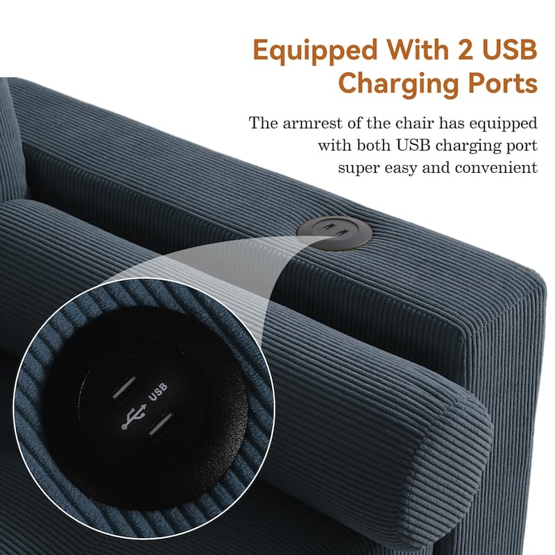 Corduroy Convertible Loveseat Sofa Bed Recliner with Cup Holder, USB Ports