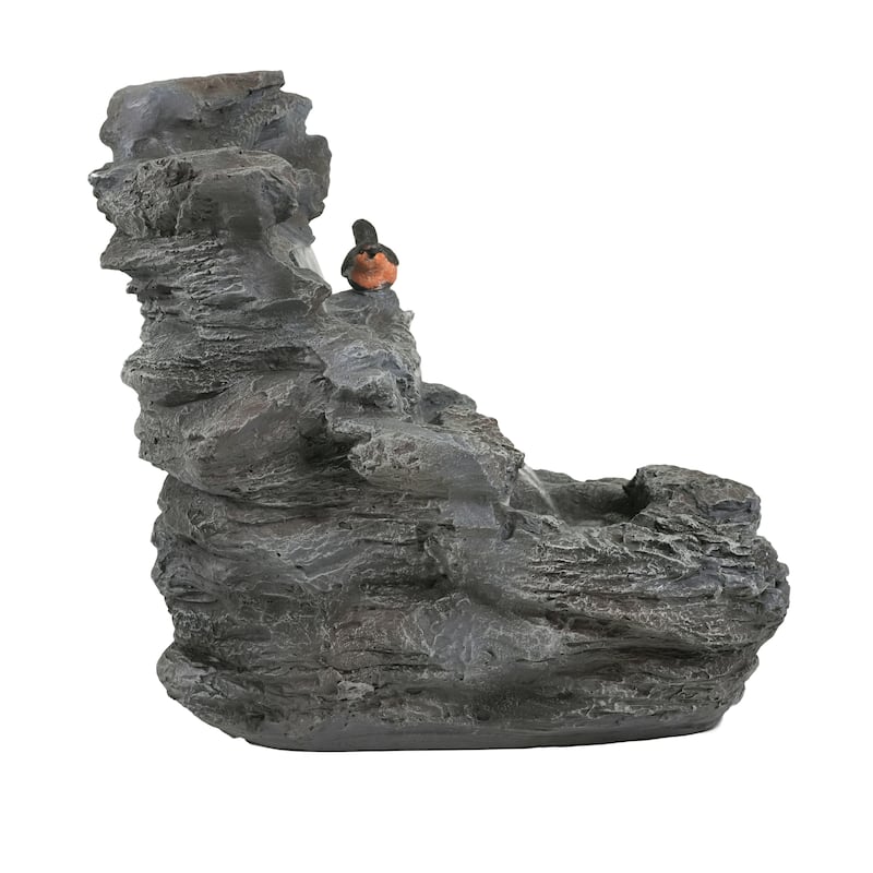 4-Tiered Concrete Rock Waterfall Fountain,20.8"H-Garden Decor with LED Lights,Weather-Resistant,Soothing Water Sound Ambiance