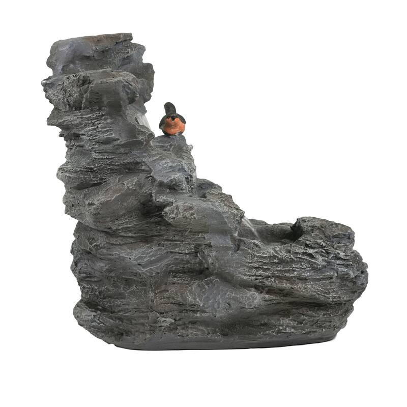 Christopher Knight Home - Hailey 4-Tiered Concrete Rock Waterfall Fountain Outdoor Garden Decor with LED Lights