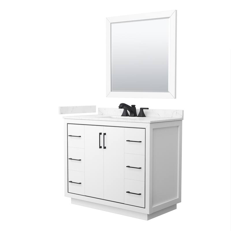 Wyndham Collection WCF1111-42S-VCA-US3M34 Icon 42" Free Standing - White / Carrara Cultured Marble Top / Matte Black