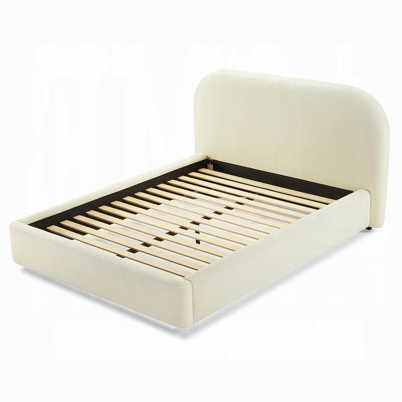 Ardie Full Bed, Low Profile Footboard, Plush Beige Upholstered Panel