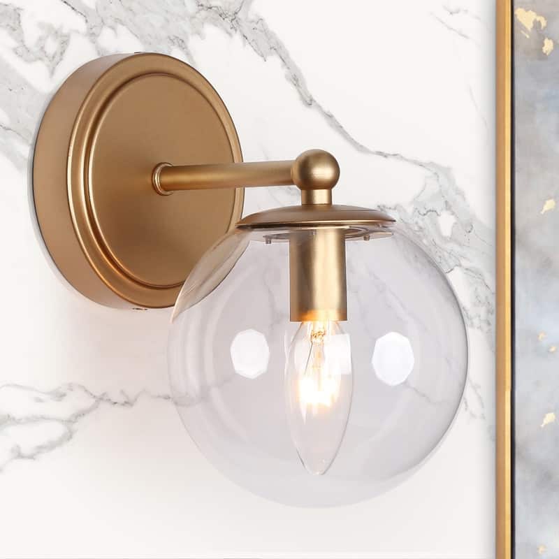 Mid-century Modern Gold Bathroom Vanity Lights French Country Glass Globe Wall Sconce - 1-light