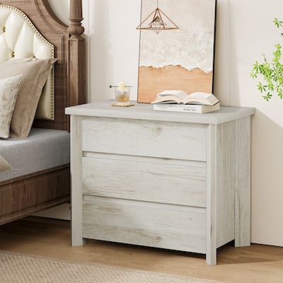 Industrial Wood Nightstand Bedside Table with 3-Drawer for Bedroom