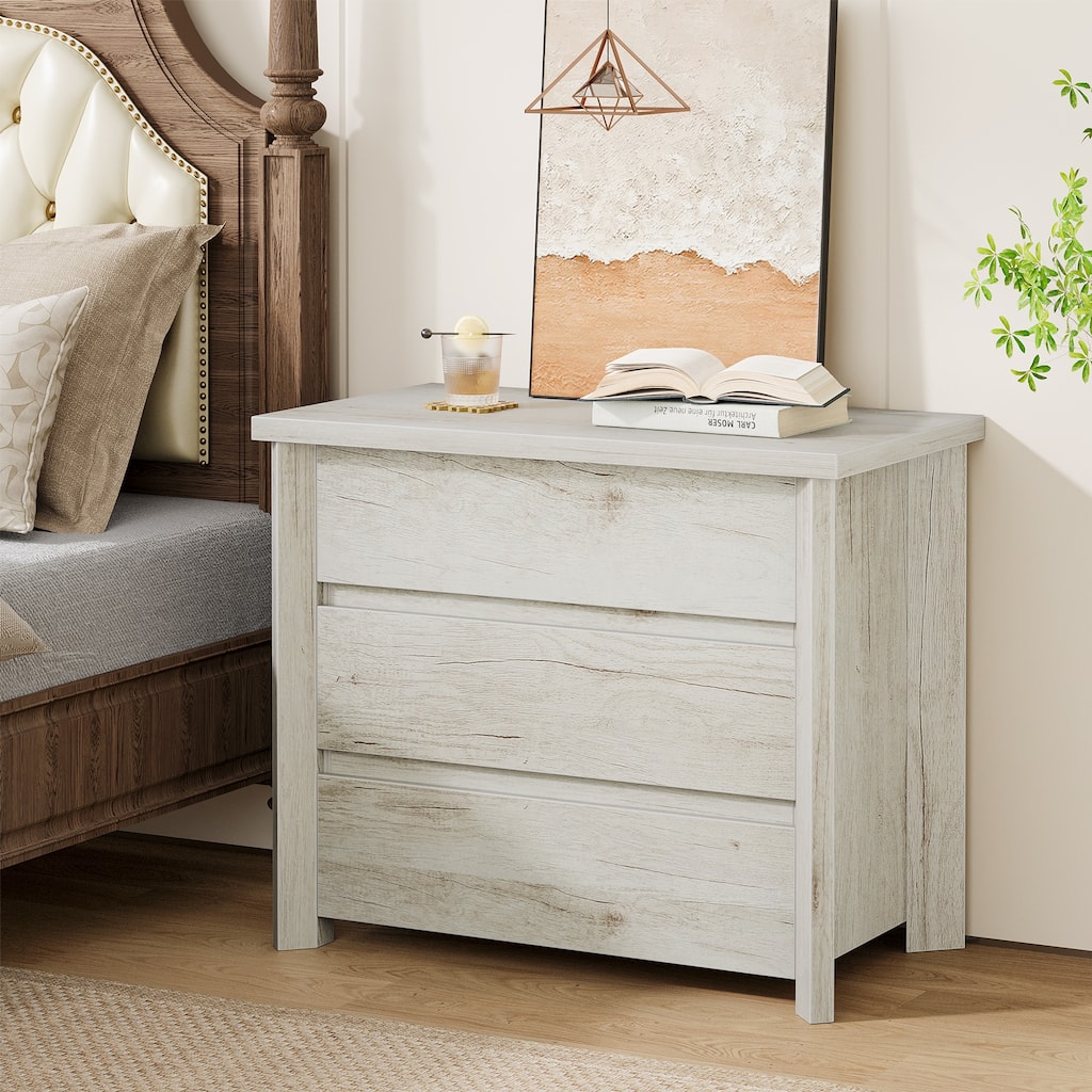 Industrial Wood Nightstand Bedside Table with 3-Drawer for Bedroom