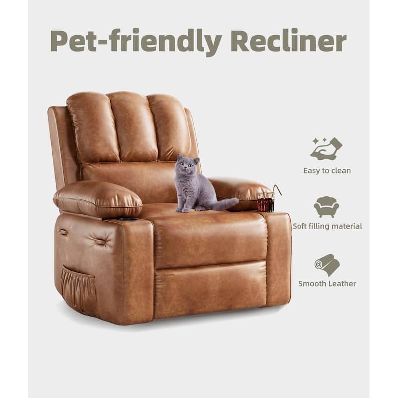 27'' Oversized360° Swivel Recliner Chairs with Heat and Massage