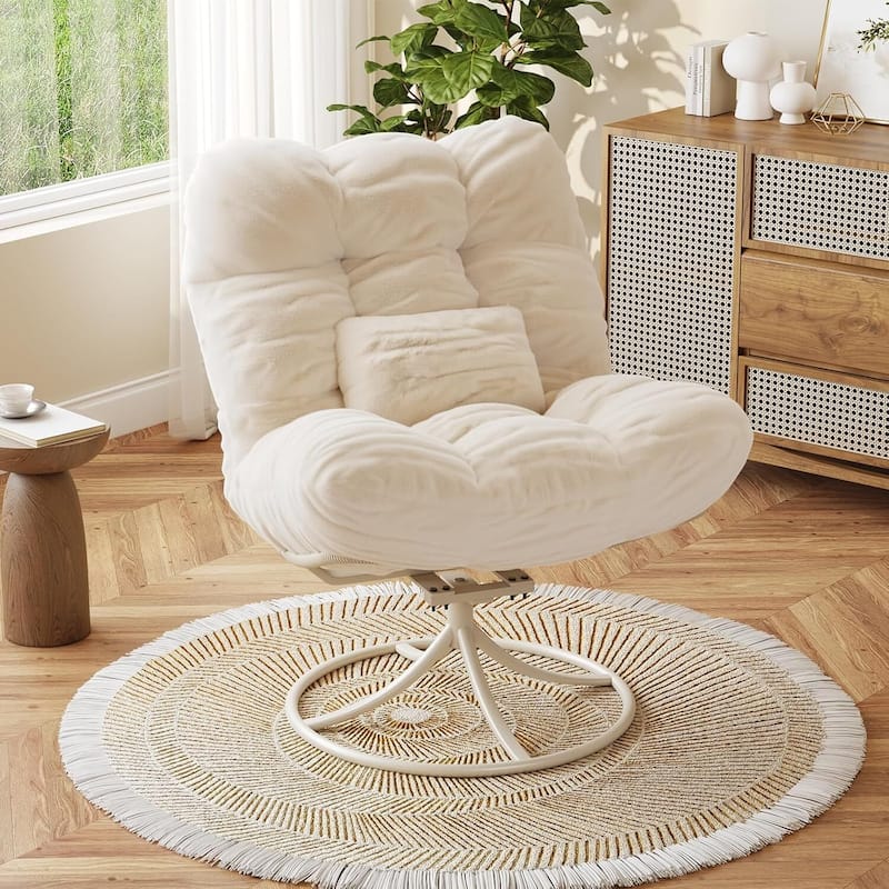 Oversize 360° Swivel Rocking Papasan Sofa Chair for Indoor Outdoor - Beige
