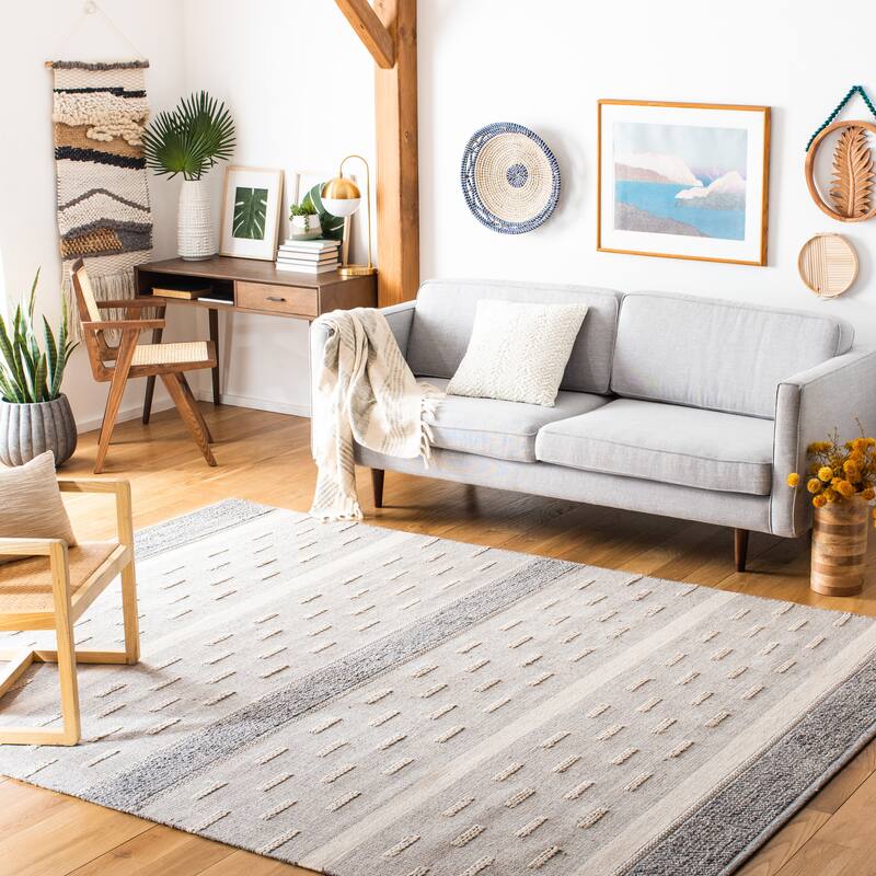 SAFAVIEH Handmade Striped Kilim Trish Modern Cotton Rug - 10' x 14' - Ivory/Grey