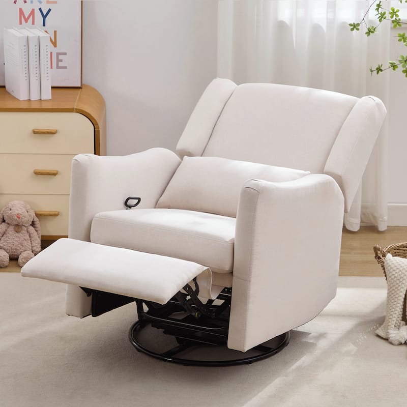 360 Swivel Rocker Recliner Chair, Wingback Accent Chair Nursery Chair with Adjustable Backrest & Footrest, Beige