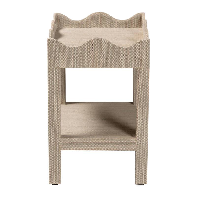 Sebastian Grasscloth Scalloped End Table - 2-Tier Accent Table with Open Shelf Storage for Living Room, Bedroom, or Entryway