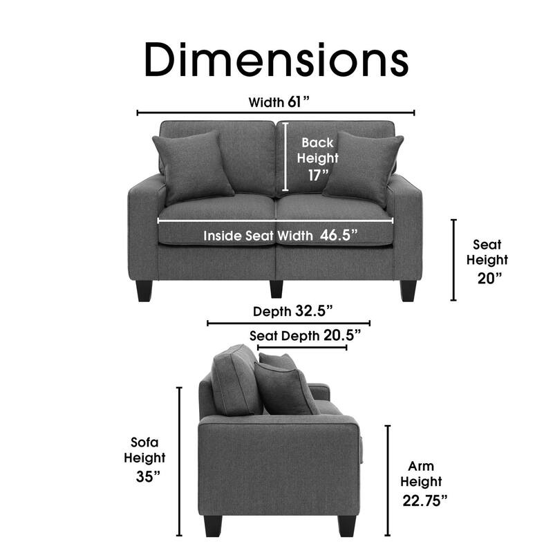 Serta Palisades Upholstered 61" Sofas for Living Room Modern Design Couch, Straight Arms, Tool-Free Assembly