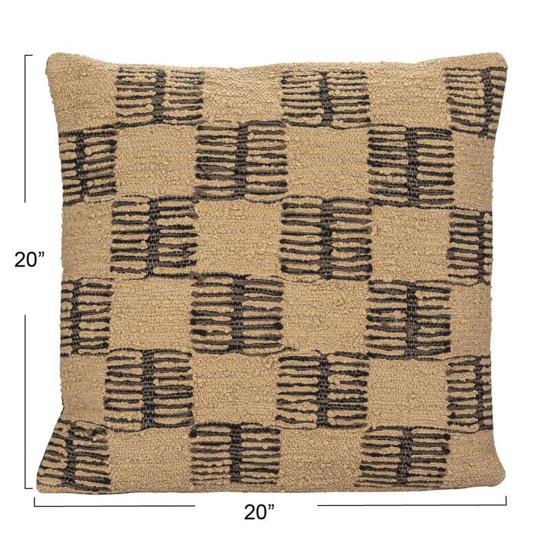 Hand-Woven Fabric Indoor/Outdoor Pillow with Checkered Pattern - 20.0"L x 20.0"W x 1.0"H