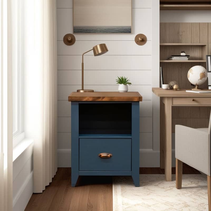 Bridgevine Home Nantucket 22 inch 1-drawer file, No Assembly Required, Blue Denim and Whiskey - Blue Denim and Whiskey - Letter