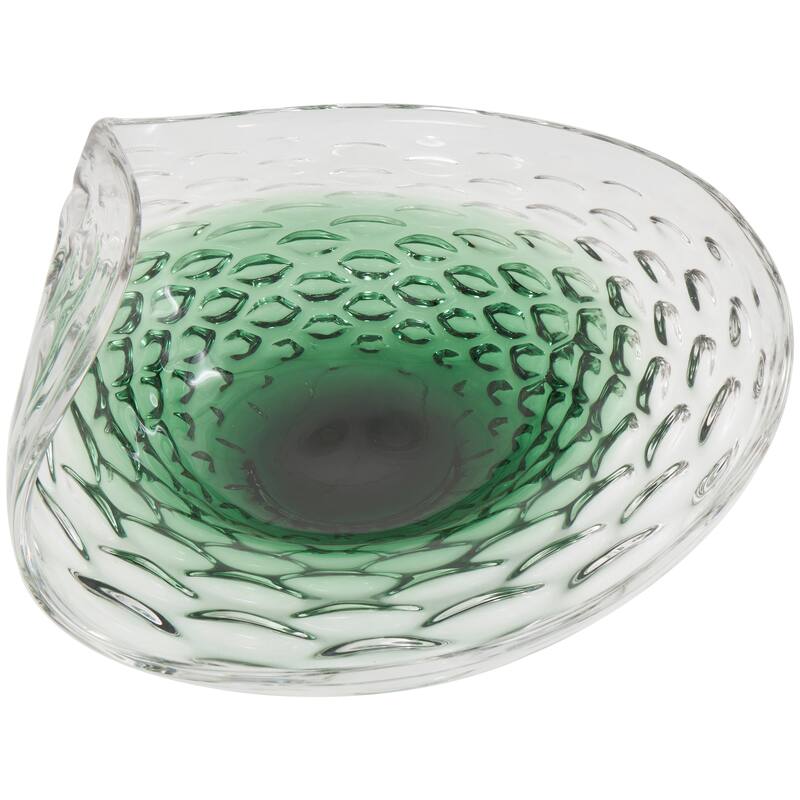 Black or Green Glass Handmade Abstract Wavy Ombre Decorative Bowl with Bubble Texturing