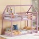 preview thumbnail 3 of 5, Pink Twin over Twin House-Shaped Bunk Bed with Ladder, Guardrails, and Low Height Design