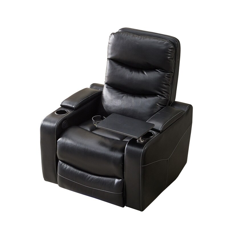 Light Grey Modern Leather Recliner with Storage