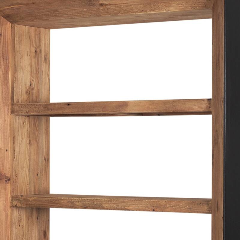 HomeRoots 72" Black And Natural Distressed Solid Wood Three Tier Bookcase