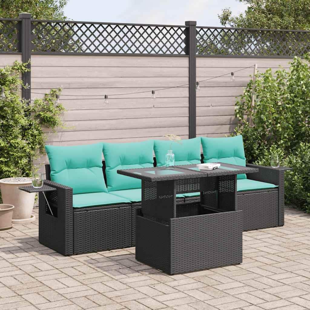 vidaXL Patio Sofa Set with Cushions Table and Couches 5 Piece Poly Rattan - 21.7 x 24.4 x 27.2