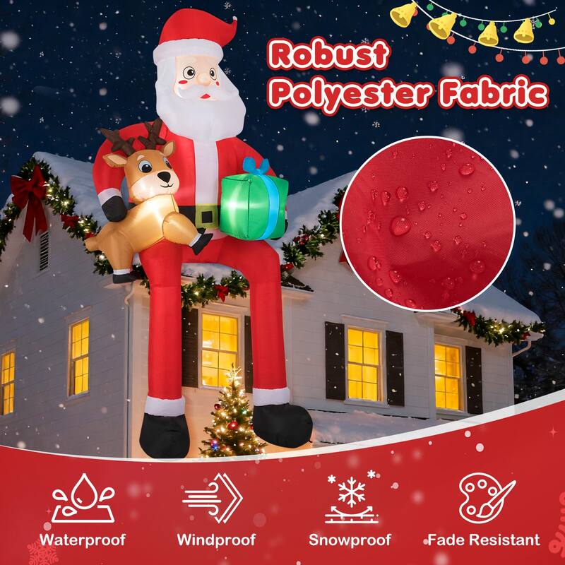 9.5ft Christmas Inflatable Santa with Reindeer and Gift Box for Outdoor Lawn Decoration