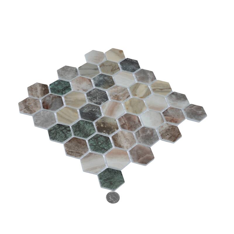 Lucenza 12x12 in. Green Beige Matte Recycled Glass Hexagon Mosaic Wall and Floor Tile (5.28 sq ft/case, 6-Pack)