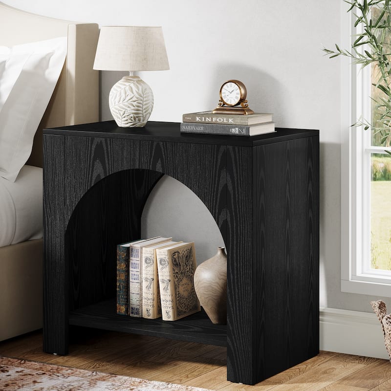 Farmhouse Side Table with Storage, Large Wooden Pedestal End Table