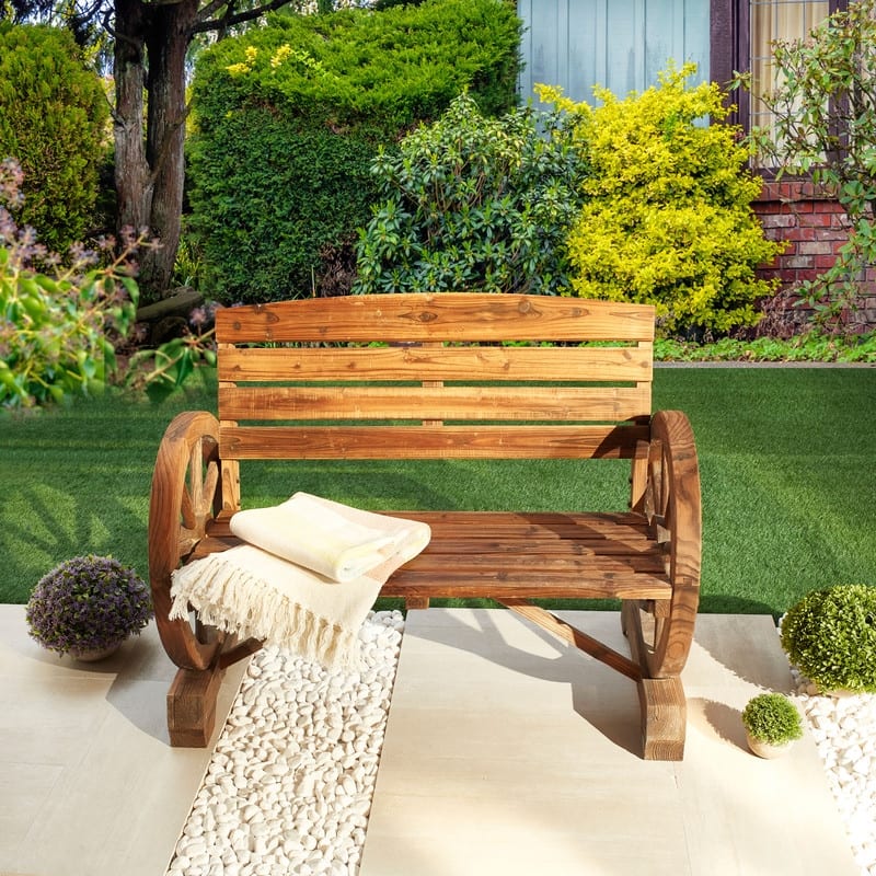 Patio Festival Wagon Wheel Wooden Garden Bench
