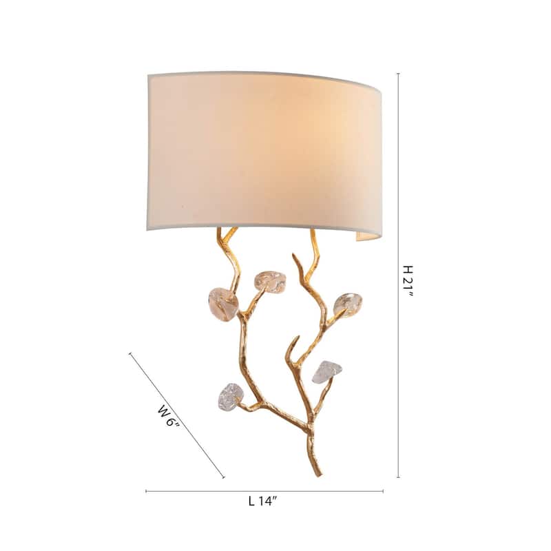 1-Light Gold Wall Sconce With Clear Glass Accents And A Fabric Shade