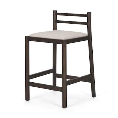 Sam Dark Brown Wood w/ Cream Fabric Counter Stool - 20.3L x 21.0W x 33.4H