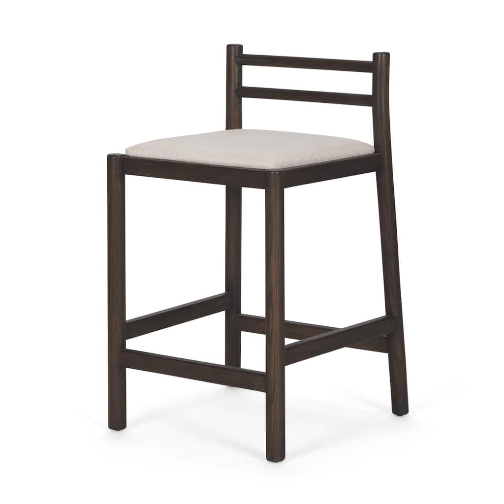 Sam Dark Brown Wood w/ Cream Fabric Counter Stool - 20.3L x 21.0W x 33.4H