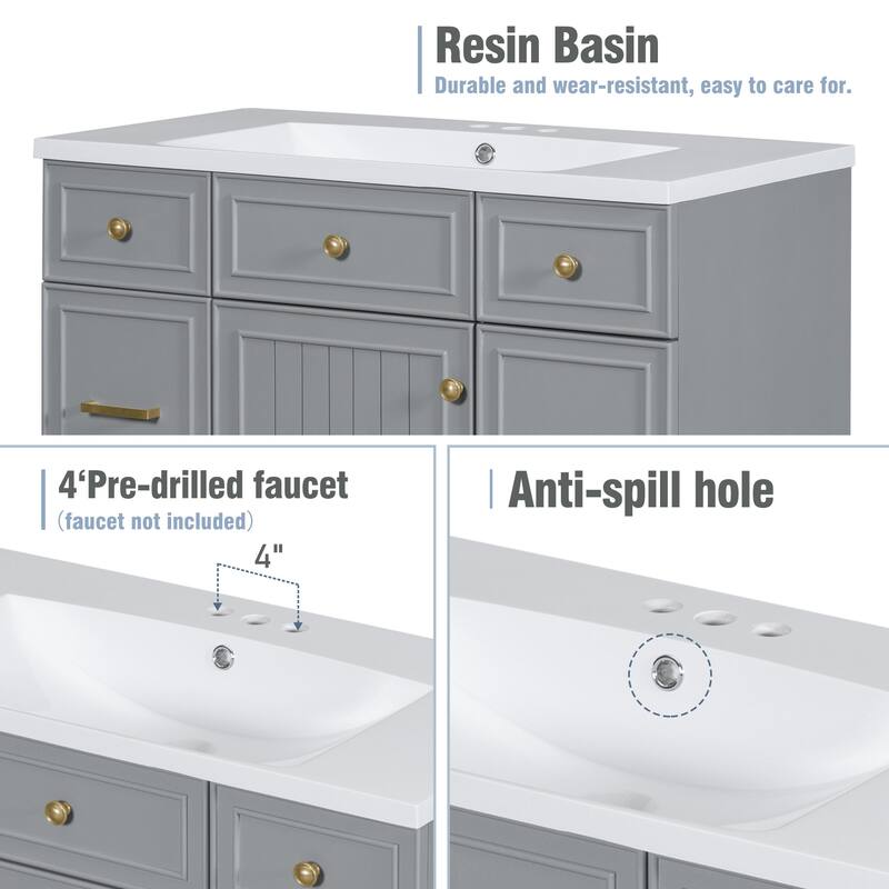 Modern 36-Inch Free-Standing Vanity with Single Sink, Storage Drawers & Adjustable Shelf