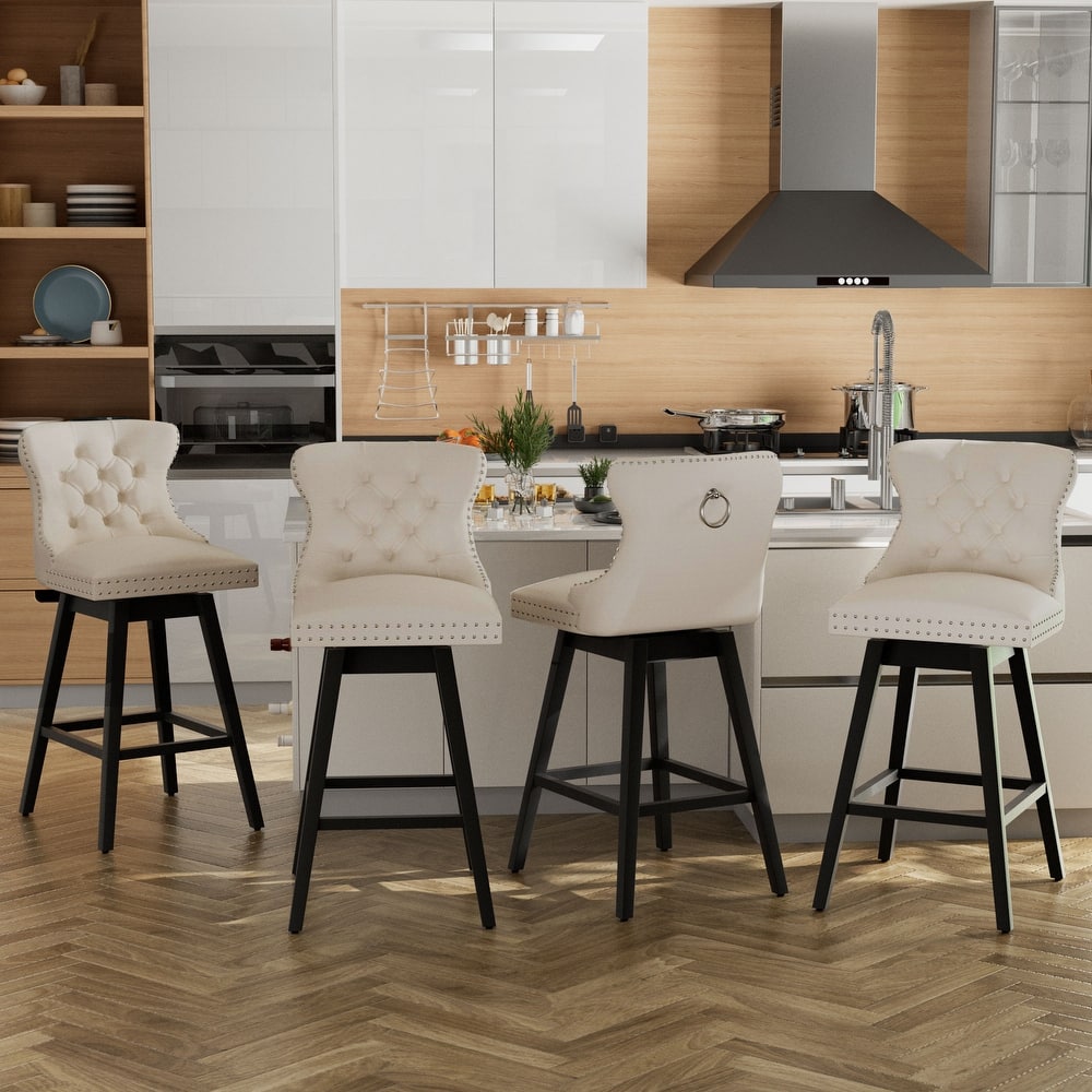 26"/30" Velvet Upholstered Swivel Counter or Bar Height Stools with Wood Frame