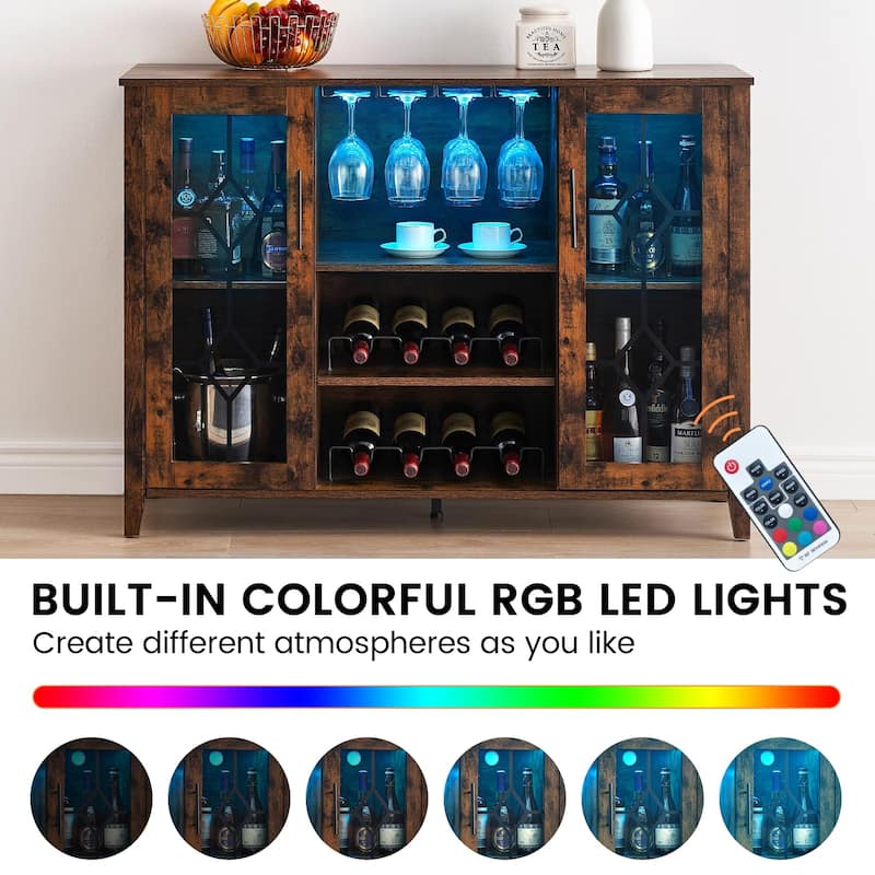 Wine Bar Cabinet with LED Light - 15.7"D x 47.2"W x 34.61"H