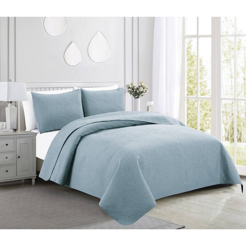 Bedford Lane Collection Embroidered Paisley Cotton Shell Quilt Set - 5 color way