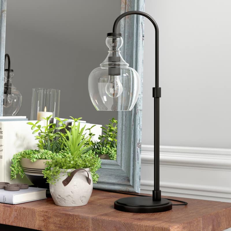 Metal Arched Table Lamp with Clear Glass Dome and LED Bulb - 8” x 11” x 27” (D x W x H)