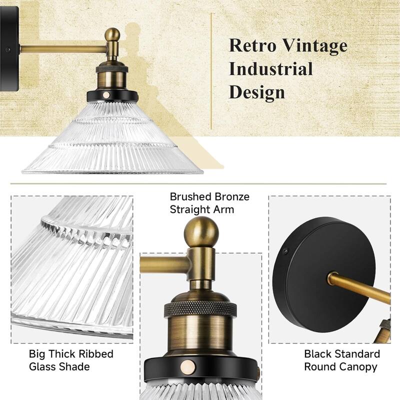 Set of 2 hallway light black vanity light glass & metal wall light