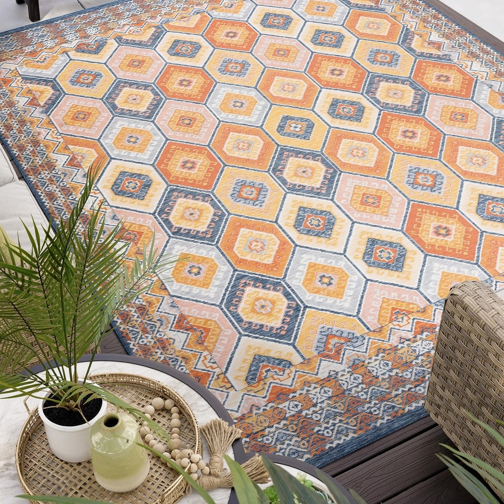 Alfresco Nautical & Coastal Geometric Reversible Indoor/Outdoor Area Rug