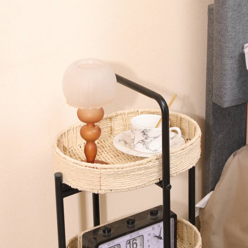 Small Handwoven Side Tables 3-Tier Oval Organizer Portable Storage Shelf