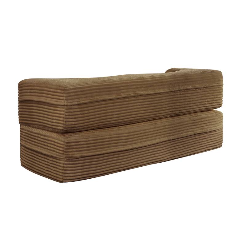 Floor Sofa With 2 Pillows,Convertible Plush Corduroy Foam-Filled Sleeper Sofa Bed,15" Full Size Folding Mattress,Guest Bed