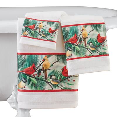 3-Piece Festive Cardinal Chickadee Bath Towel Set - 9.000 x 6.500 x 3.000
