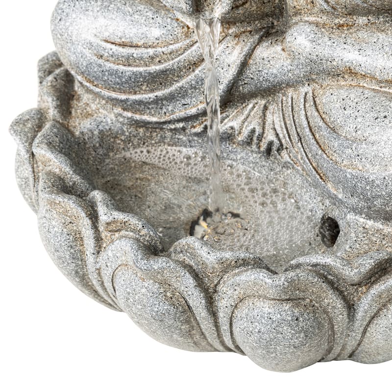 Glitzhome Polyresin Meditating Buddha Frog/Elephant Statue Outdoor Water Fountain with LED Lights