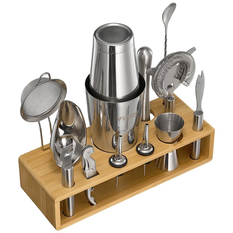 Complete 13 Pcs Bartender Kit Stainless Steel Shaker Set with Cocktail Cards - 12.01 x 4.53 x 11.22 in