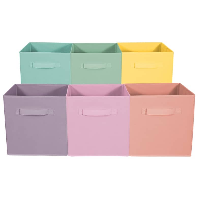 Sorbus Open Fabric Storage Cube Bins, Pastel Multi-Color, Set of 6