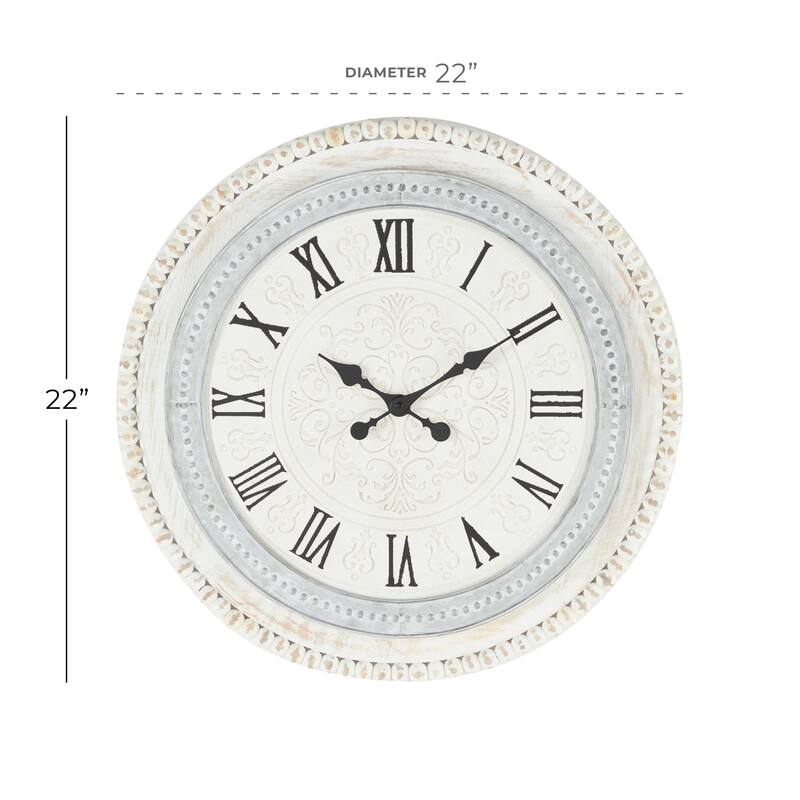 Wood Carved Beading Wall Clock - White - Roche River Decor - 1"Wx22"Lx22"H