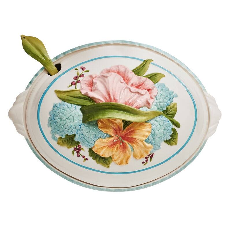 Fitz and Floyd Meadow Tureen and Ladle Set, 3.5 Quarts