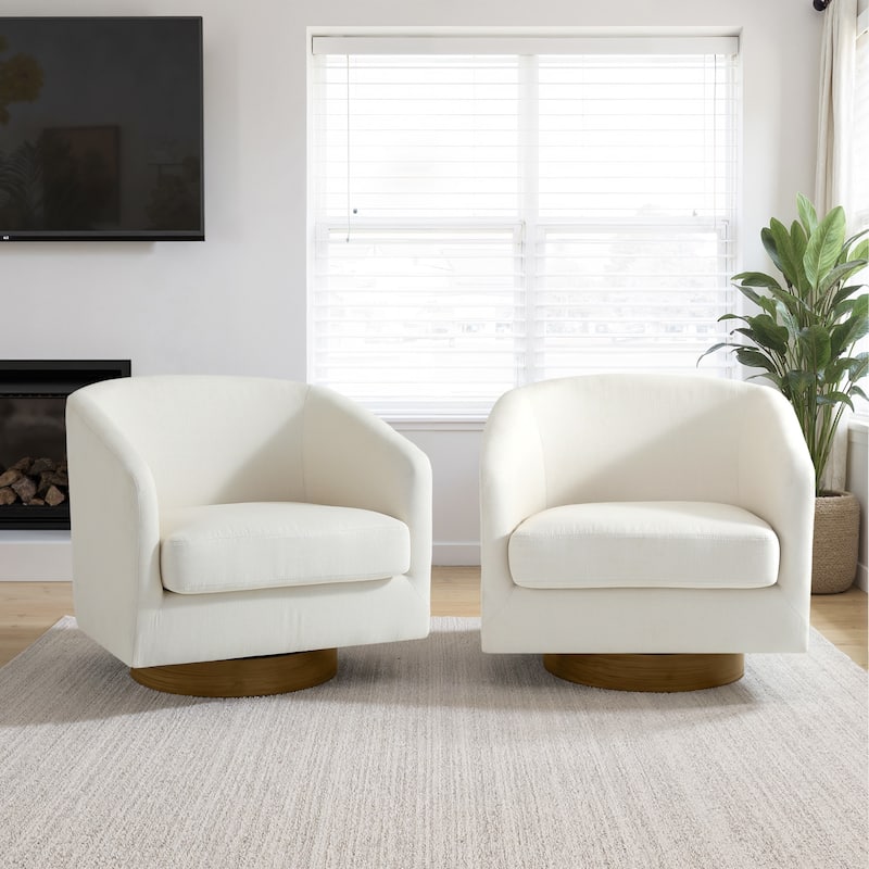 Faux Leather Wide Seat Swivel Barrel Chair