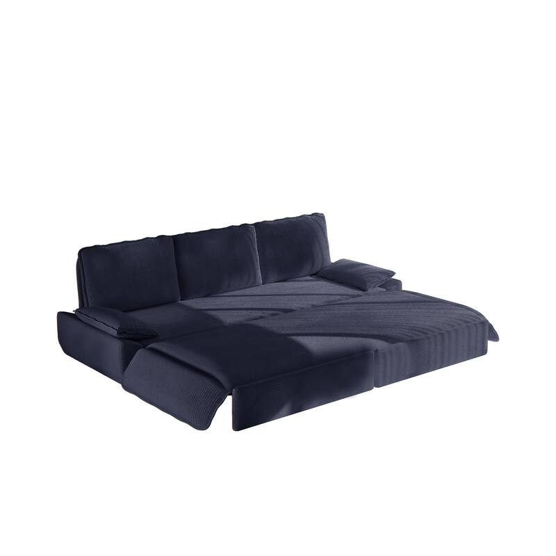 GDFStudio - Corduroy 94.5" 3-in-1 Convertible Sleeper Sofa with Pull-Out Bed