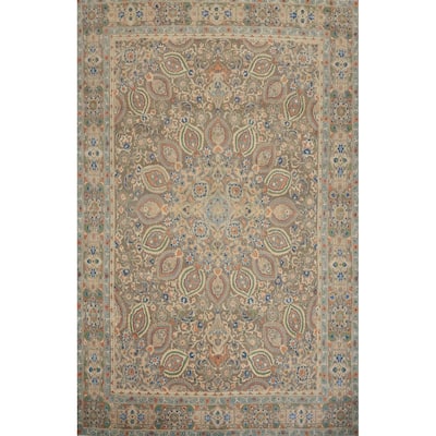 Hand Knotted Oriental 100% Wool Carpet Traditional Floral Greys & Charcoal Tabriz Area Rug - 11' 11'' X 9' 0''