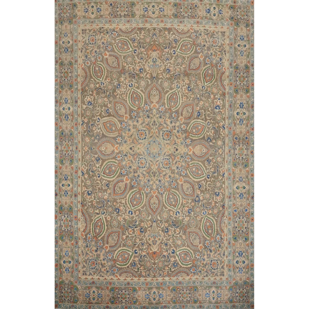 Hand Knotted Oriental 100% Wool Carpet Traditional Floral Greys & Charcoal Tabriz Area Rug - 11' 11'' X 9' 0''